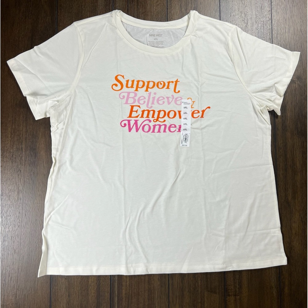 Nine West Support Believe Empower Women Graphic Tee Daisy Dew Cream 2XL NEW